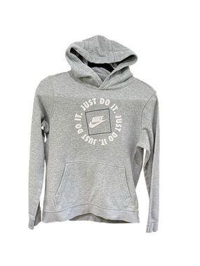 Nike Boy’s Just Do It Graphic Hoodie Sweatshirt Grey SZ XL Standard Fit
